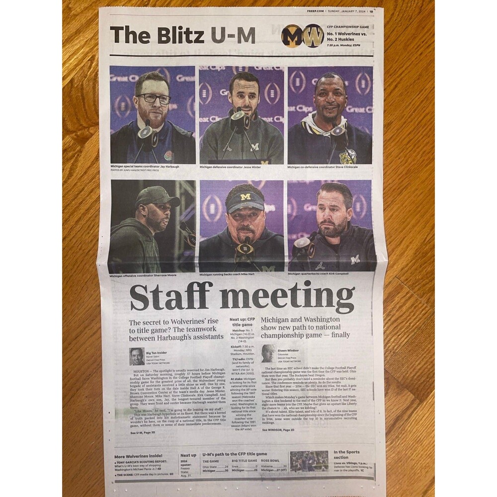 Michigan Wolverines The Blitz UM Free Press newspaper 1/7/24